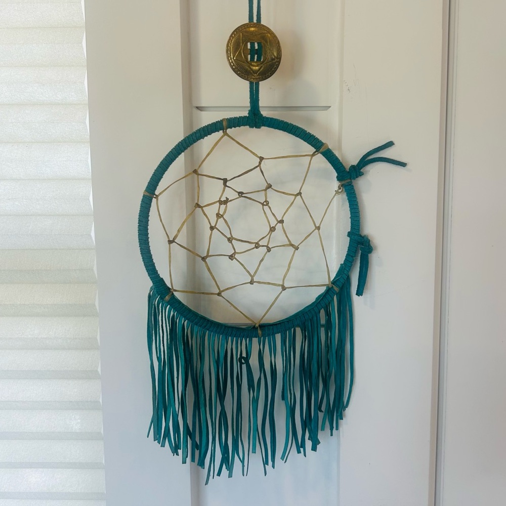 Suede and Sinew  Handmade Vintage Turquoise Dreamcatcher with Fringe